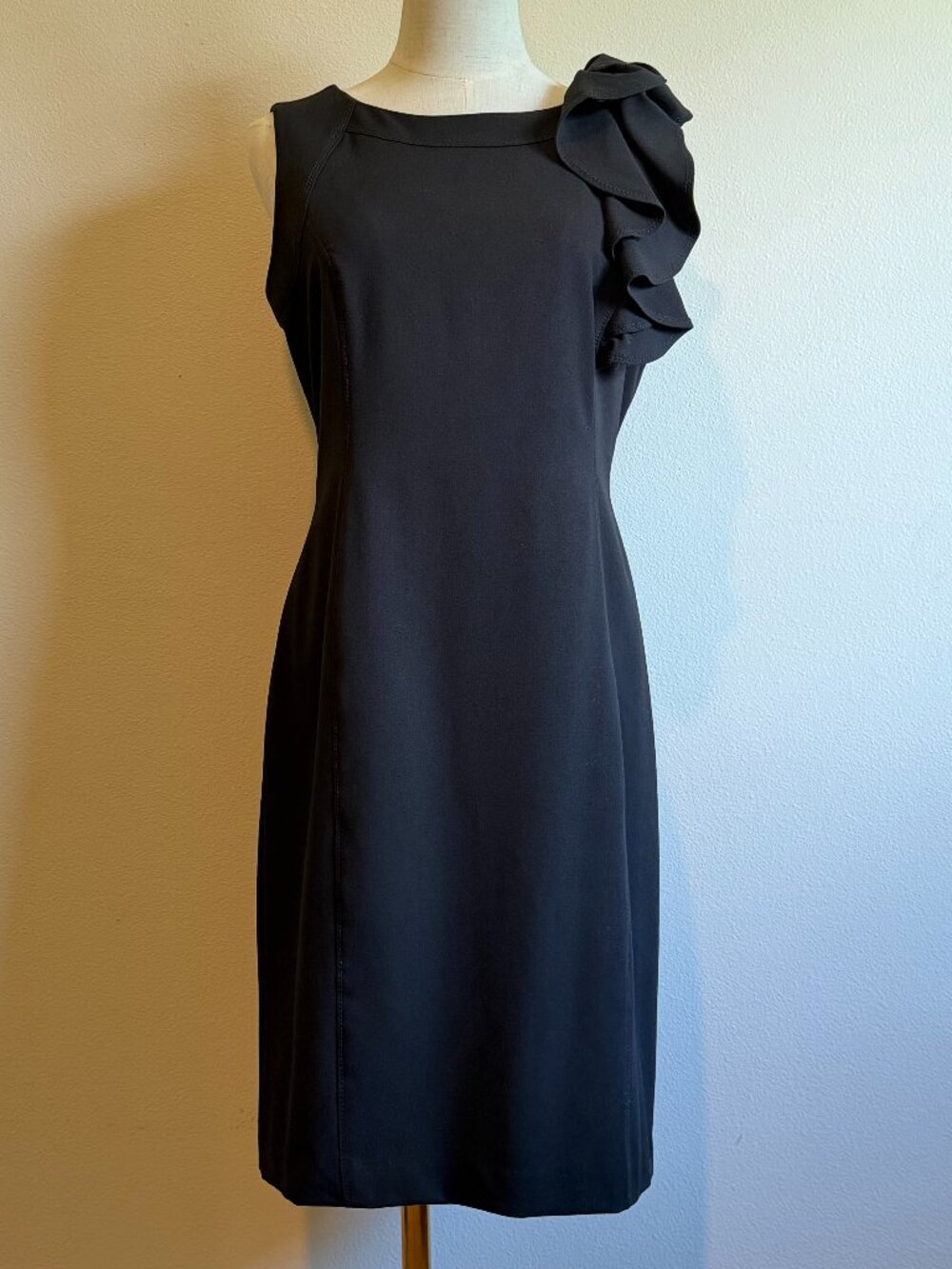 Calvin Klein Black Ruffle Shoulder Mini Dress Size 8 LBD